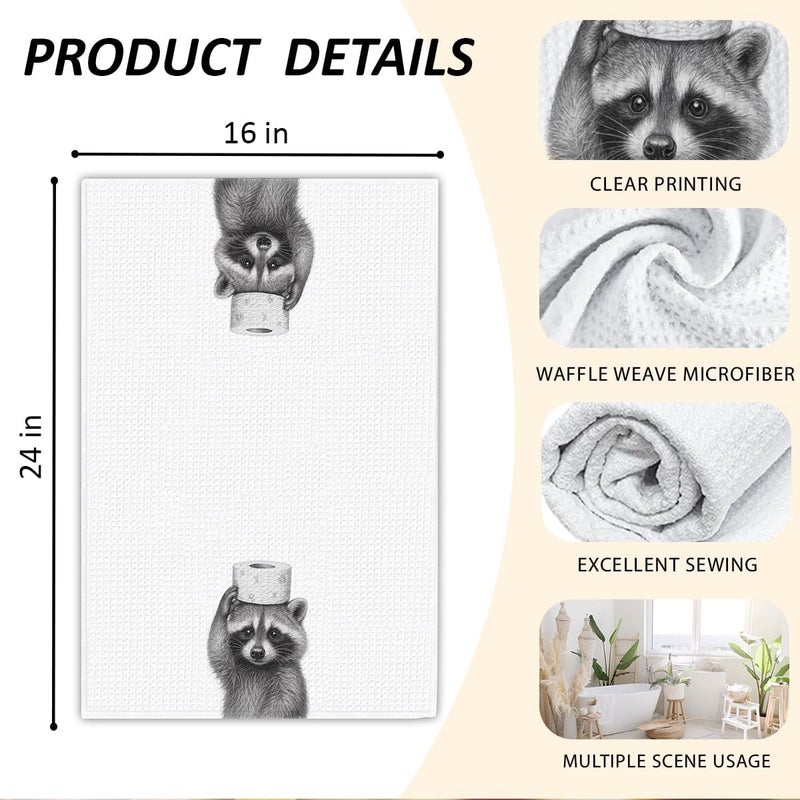 Threegoat Funny Cute Raccoon Hand Towels for Bathroom,1 PCS Raccoon Decor Cute Kitchen Towels,Animal Decorative Towels for Kids' Bathroom,Raccoon Gifts for Women, Pet Owners Housewarming - B01 - Image 2